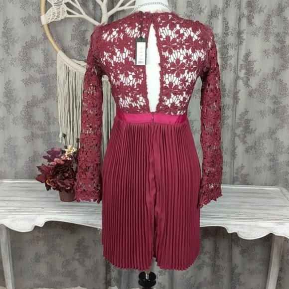 Romeo and Juliet Couture berry pleated lace dress - Picture 6 of 16